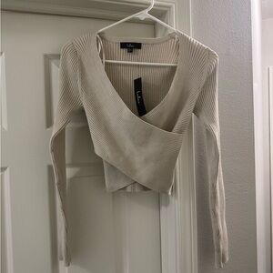 Lulu's Beige V-Neck Wrap Sweater